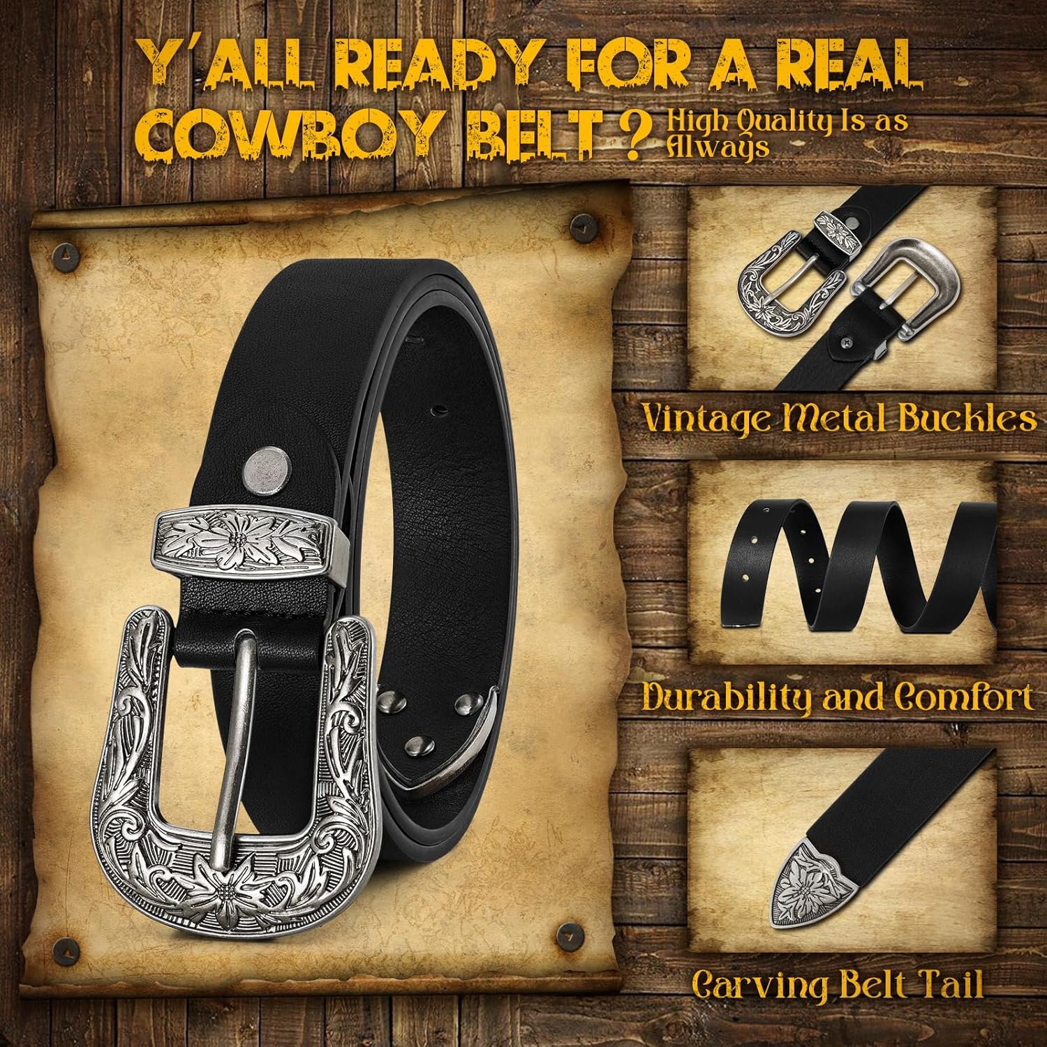 JASGOOD Women Leather Belts Ladies Vintage Western Design Black Waist Belt for Pants Jeans Dresses - Image 3