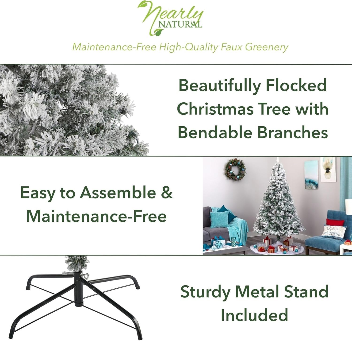 Nearly Natural 7ft. Flocked Rock Springs Spruce Artificial Christmas Tree with 800 Bendable Branches