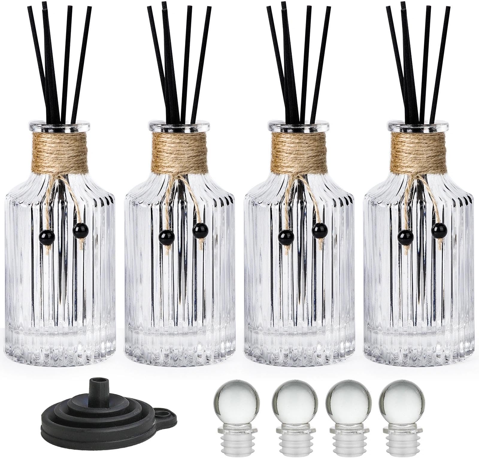 Reed Diffuser Glass Bottles 8oz/250ml Set of 4 Empty Essential Oil Diffuser With Stoppers and Sticks - Clear Decorative Reusable Perfume Jar