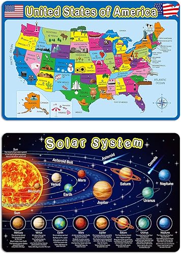 Miniatura 4 de Patelai 4 manteles individuales infantiles para mesa de comedor, preescolar, aprendizaje, antideslizante, lavable, reutilizable, plástico, para