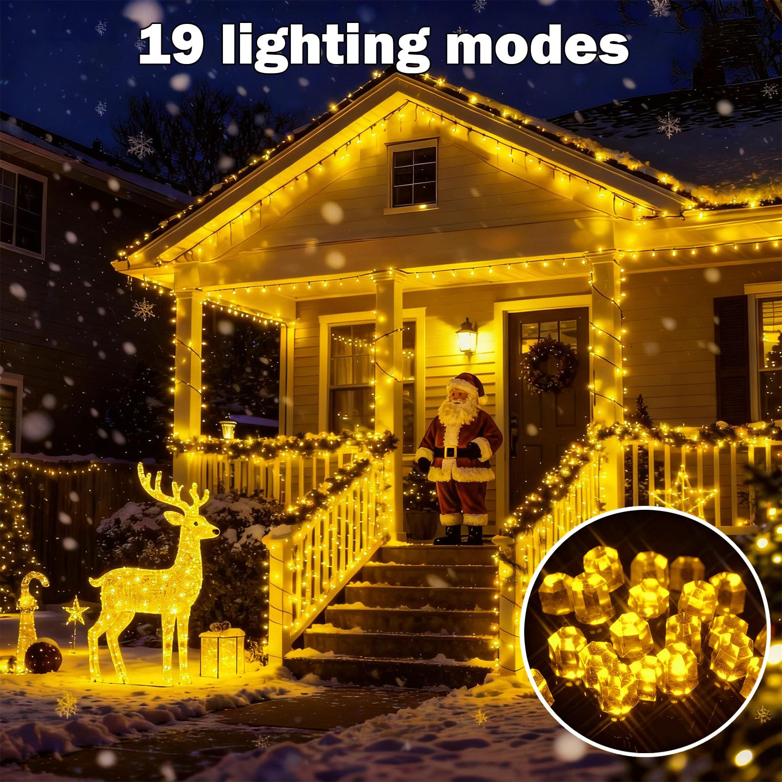 SOLARBABY Striscia di luci a energia solare, 40 m, 400 LED, impermeabili, 8 modalità, luci per giardino, albero di Natale, feste, vacanze, decorazioni natalizie per esterni/interni, bianco caldo