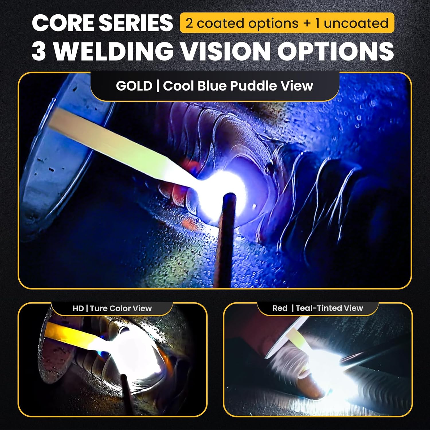 Shade Adjustable Series | Gold Shade Range 5-13 Auto Darkening Welding Lens | 2" x 4 1/4" x 0.33" | Gold Coating | Cool Blue Puddle View | Sensitivity & Delay Adjust - 10 + Years of Experience
