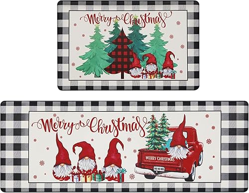 Bsmathom Juego de 2 alfombras y tapetes de cocina antifatiga de Navidad, antideslizantes, impermeables, tapetes de escritorio cómodos para cocina,