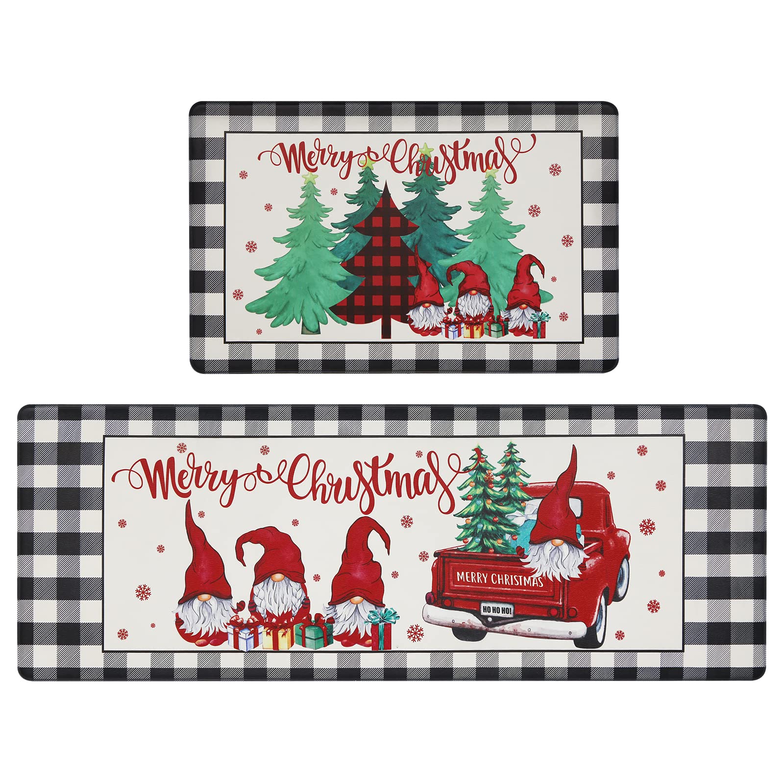 Bsmathom Cushioned Anti-Fatigue Kitchen Rug Set of 2, Waterproof Non-Slip Christmas Kitchen Mats for Floor, Buffalo Plaid Standing Mat for Office, Kitchen, Floor, Office, Laundry, 17"X27"+17"X47"