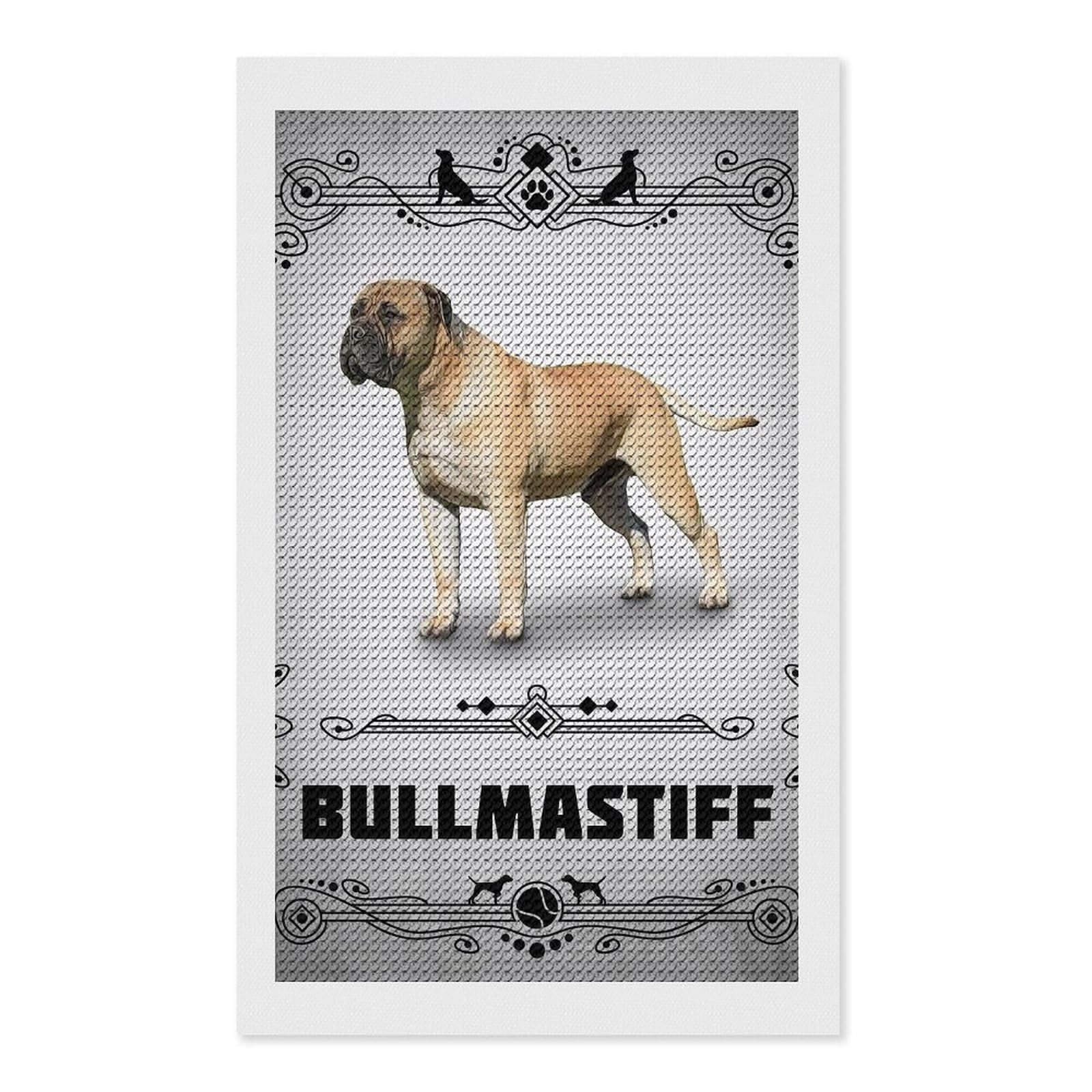 Junmoney Bullmastiff Round Drill Diamond Painting 12"x20", Satisfying Creative Project, Complete Accessories, Printed Canvas