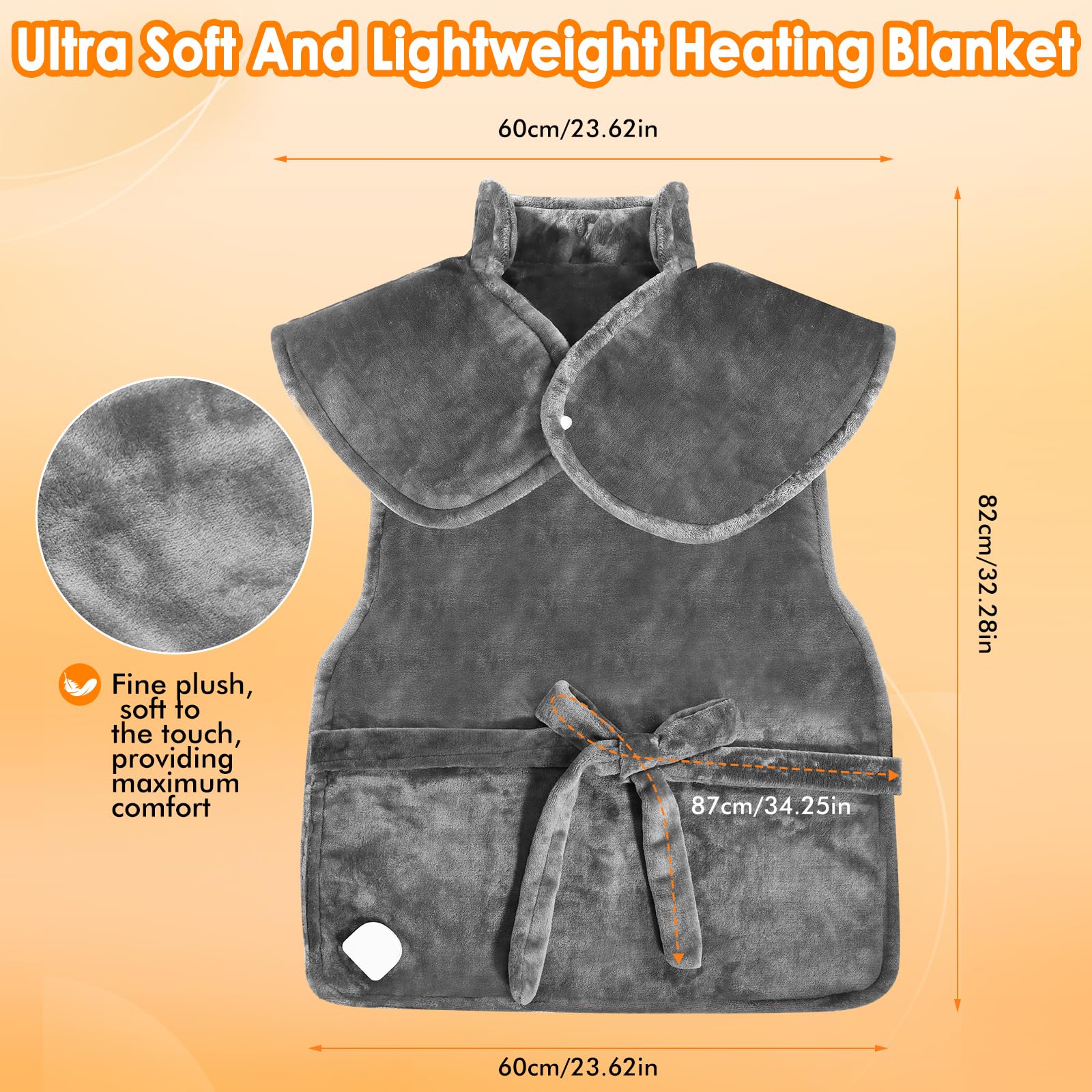 Almohadilla Térmica para Espalda, Hombros y Cuello, Manta Eléctrica con Apagado Automático, Almohadilla Térmica Eléctrica con 9 Configuraciones de Temperatura, Función de Temporizador (60x80cm)