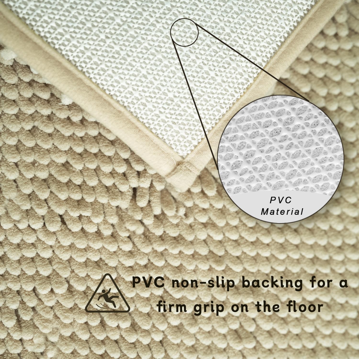 Bathroom Rugs Sets 3 Piece, Super Soft Absorbent Bath mat Set,with U-Shaped Toilet Rug,Strong PVC Underside Bathroom Rug,Antiskid Bath mats Washable Toilet mat, Camel