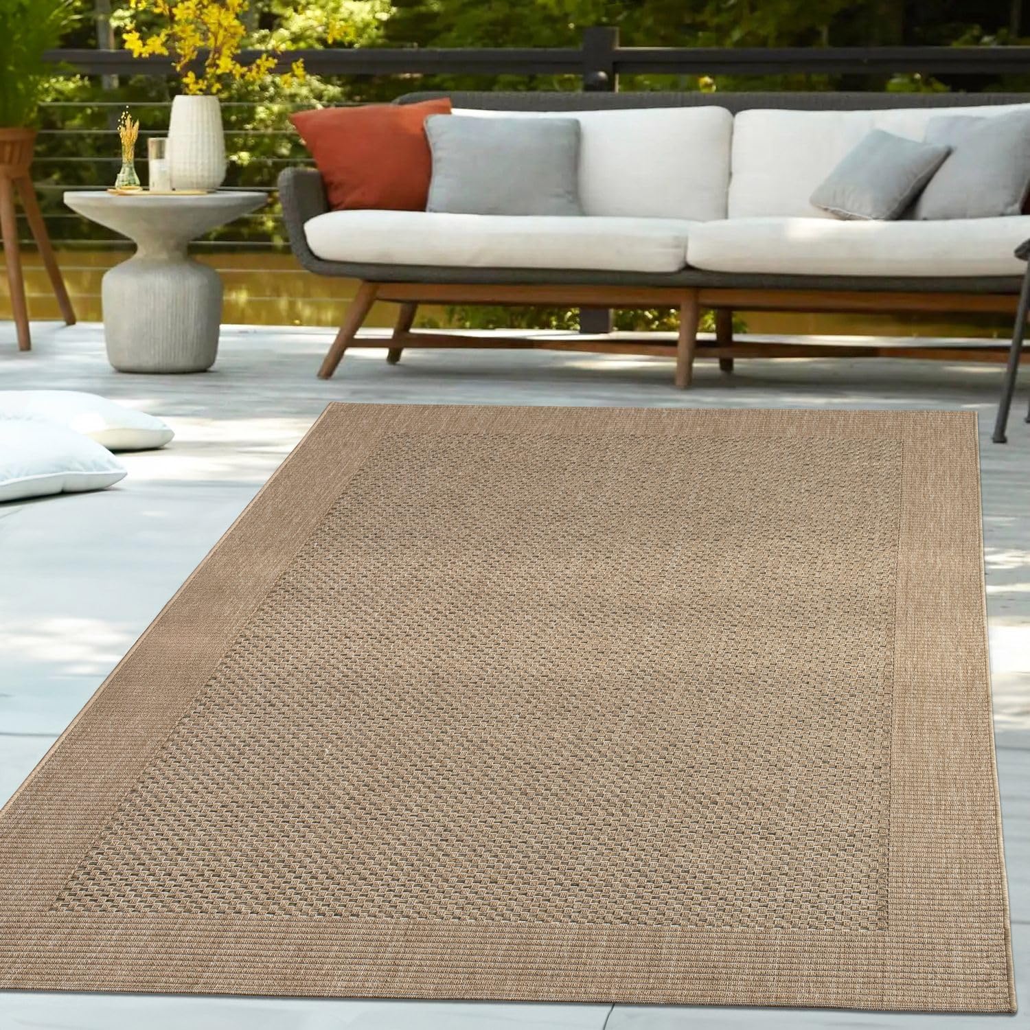 TT Home Alfombra Interior Exterior Tejido Laminado Balcón Terraza Ribete Negro, Tamaño:120x170 cm