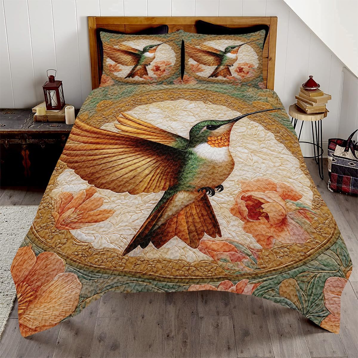 Personalized Hummingbird Quilt - Flower Bedding Twin Size, Lightweight Cotton, Floral Bedding with Nature Design, Cozy Throw Size Comforter for Girls Room Decor (Hummingbird Design 21)