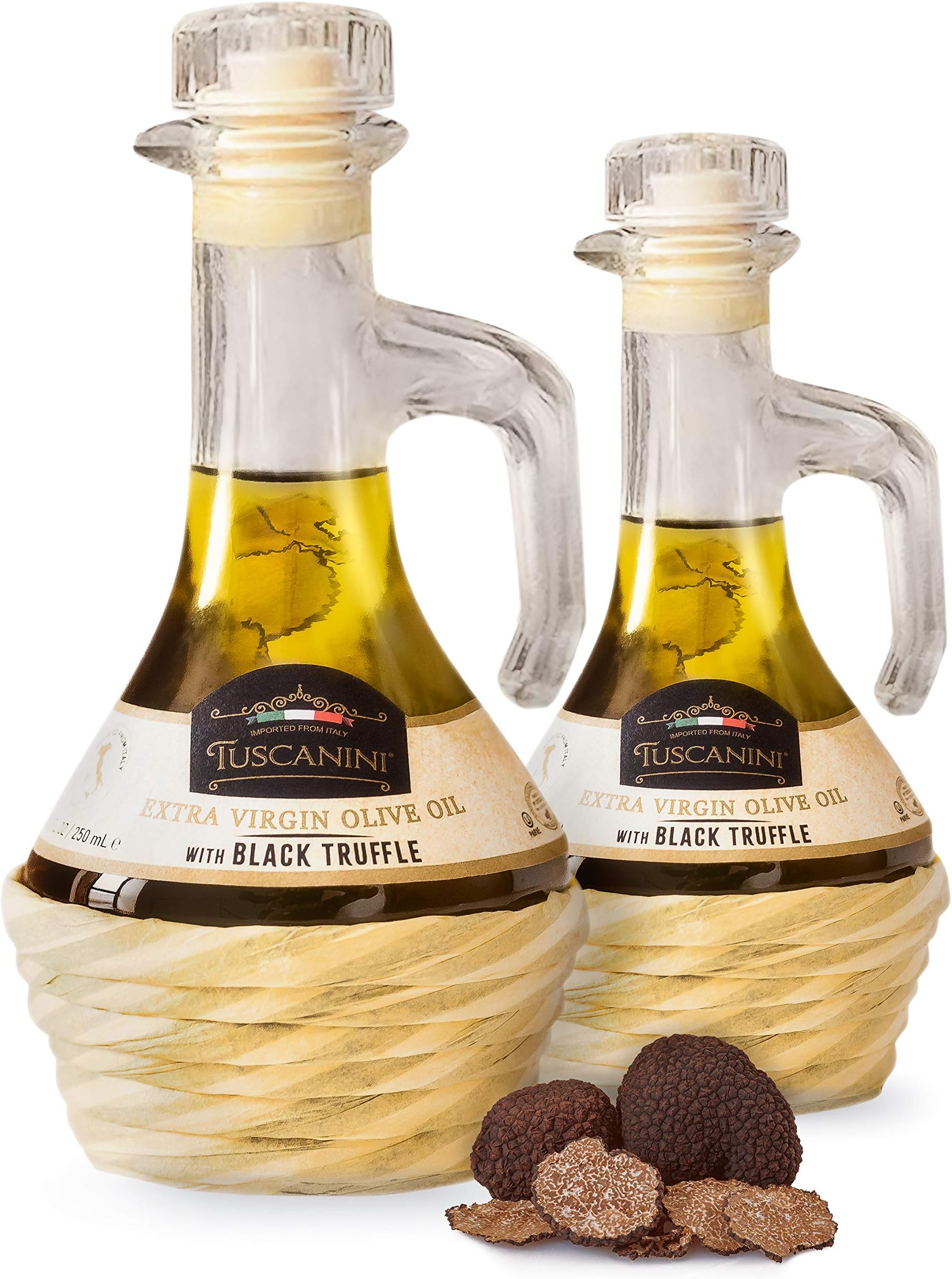 Tuscanini Black Truffle Extra Virgin Olive Oil 250mL (2 Pack), Imported from Italy, Cold-Pressed, Luxurious Taste, All Natural, Non GMO, Upgrade Your Meals with Tuscanini EVOO