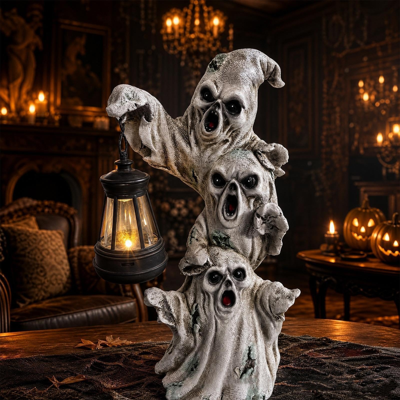 Lampe solaire fantôme en résine effrayante pour Halloween