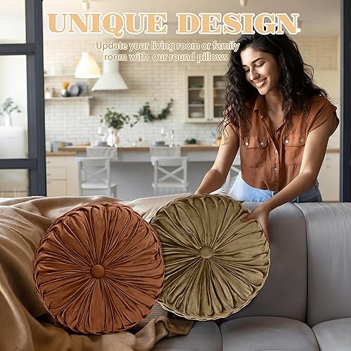 Miniatura 4 de Yerliker 6 cojines de suelo redondos de terciopelo de 15 pulgadas, cojines flexibles de colores, almohadas alternativas para sofá, silla, hogar,