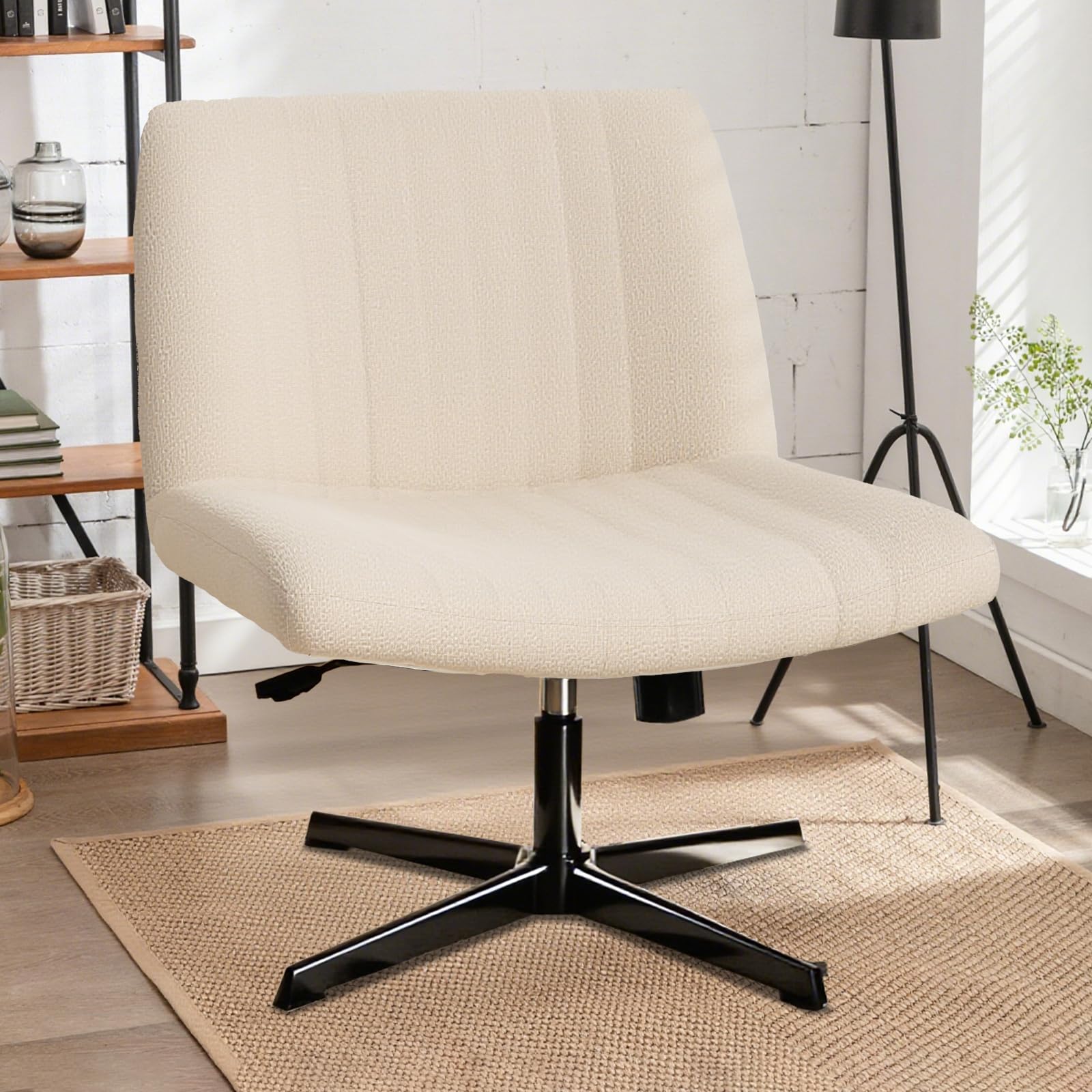 Yewuli Criss Cross Chair Vanity Chair Armless Cross Legged Office Chair Computer Swivel Chairs with No Wheels Height