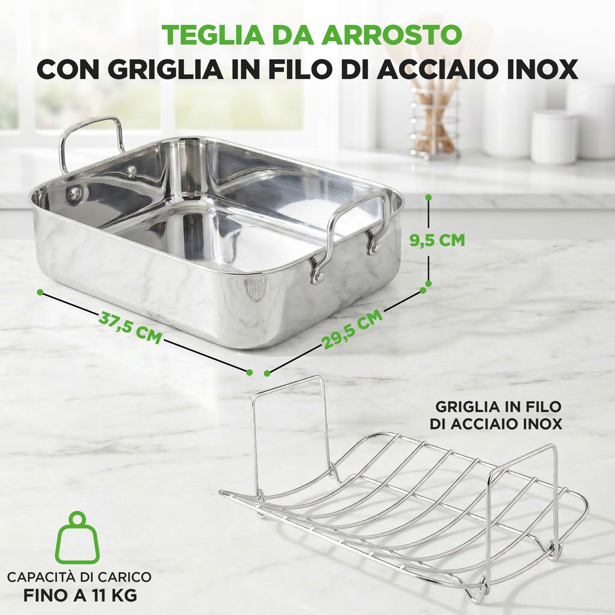 NutriChef Teglia Forno e Teglia Forno Rettangolare con Griglia Lucidata, Manici Larghi e Coperchio in Acciaio Inox, Ideale per Arrosti, Cene di Ringraziamento e Piatti Profondi