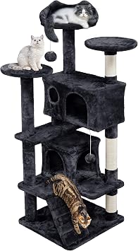 Topeakmart 54in Cat Tree, Cat Tower w/Large Cat Condo Scratching Posts and Perch, Cat Stand House Furniture, Black