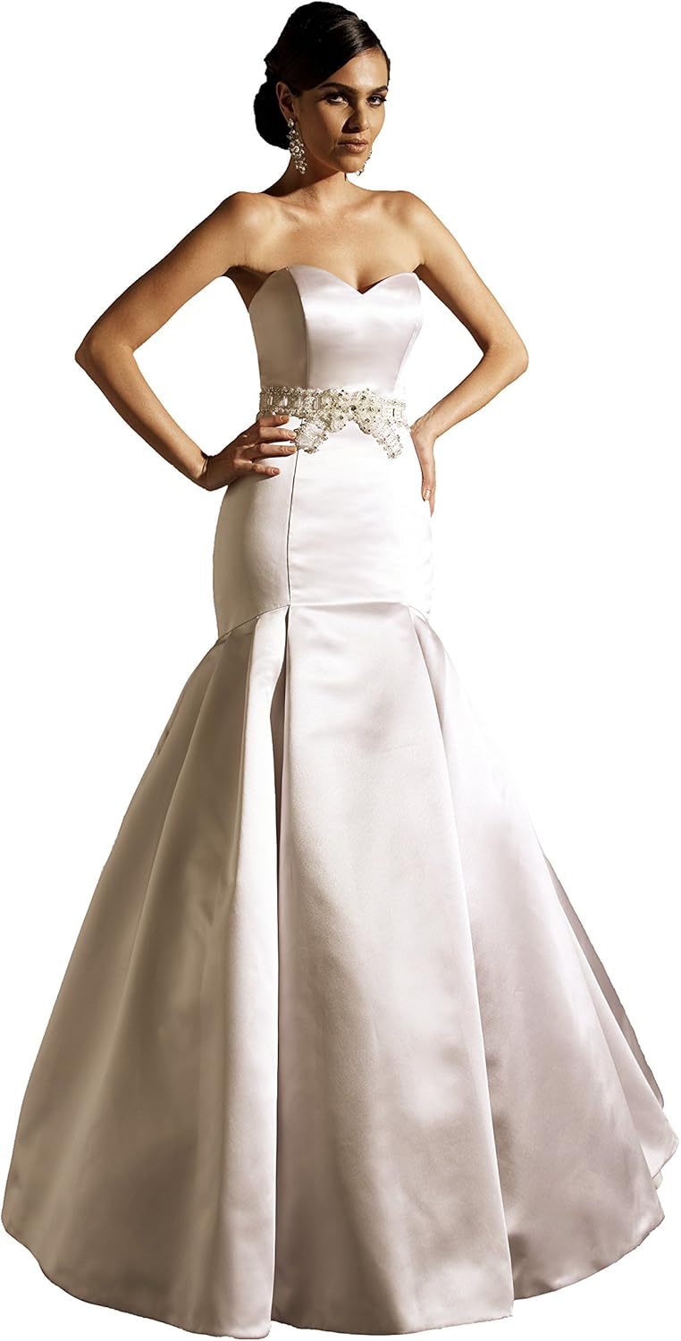 Mermaid Wedding Dress Couture Gown 18818 Strapless Satin - White/Silver ...