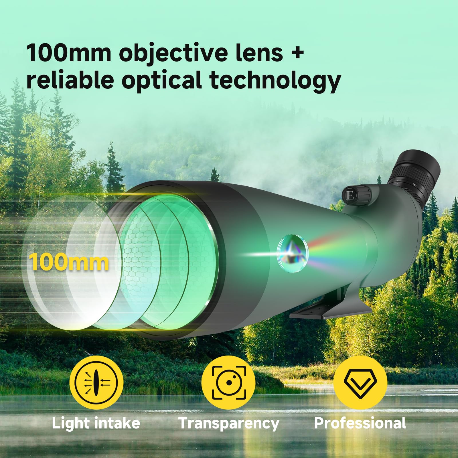 Svbony SV28 Telescopio de Detección con Trípode, 25-75x Zoom, Lente Objetivo 100mm, HD Bak4 FMC, Ocular Giratorio, Adaptador de Smartphone, para Observación de Aves y Tiro al Blanco