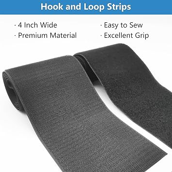 Matenf Sew On Hook and Loop Strips, 4 Inch Wide, Easy to Sew, Excellent Grip, Non Adhesive, Interlocking Tape, Hook & Loop Tape for Clothing Sewing Crafts and DIY Projects, Each Roll 4'' x 3', Black