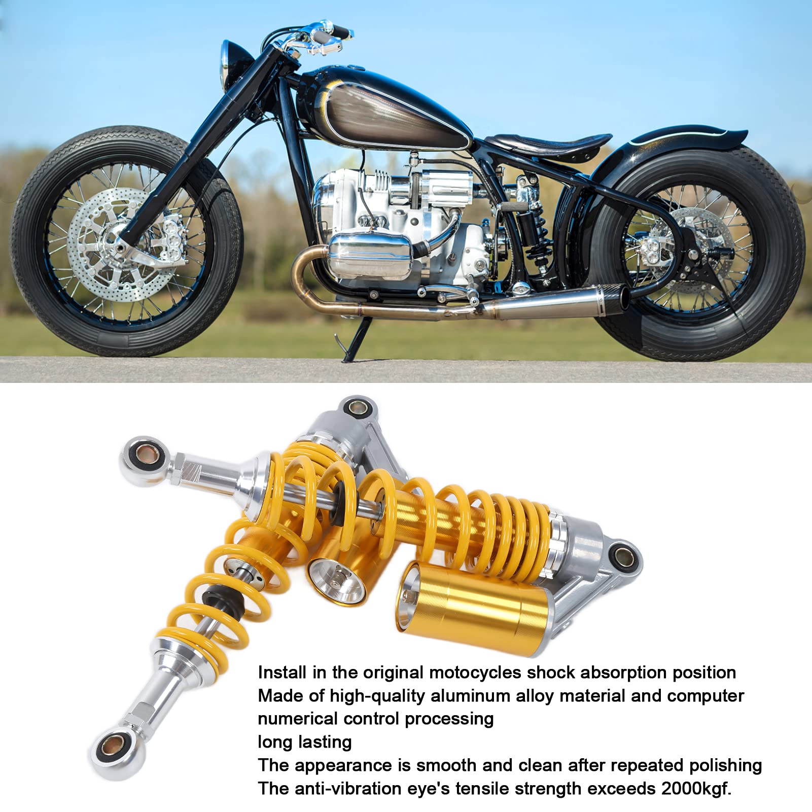 Yctze Amortyzator Motocyklowy Para Aluminium i żelaza 340mm Tylna Sprężyna Zawieszenia Uniwersalna dla ATV SUV Motocykl(żółty)