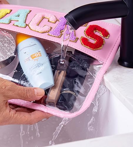 Miniatura 3 de Bolsa de felpilla transparente para aperitivos, bolsas de maquillaje de viaje transparentes multiusos con dije de arcoíris de chenilla para