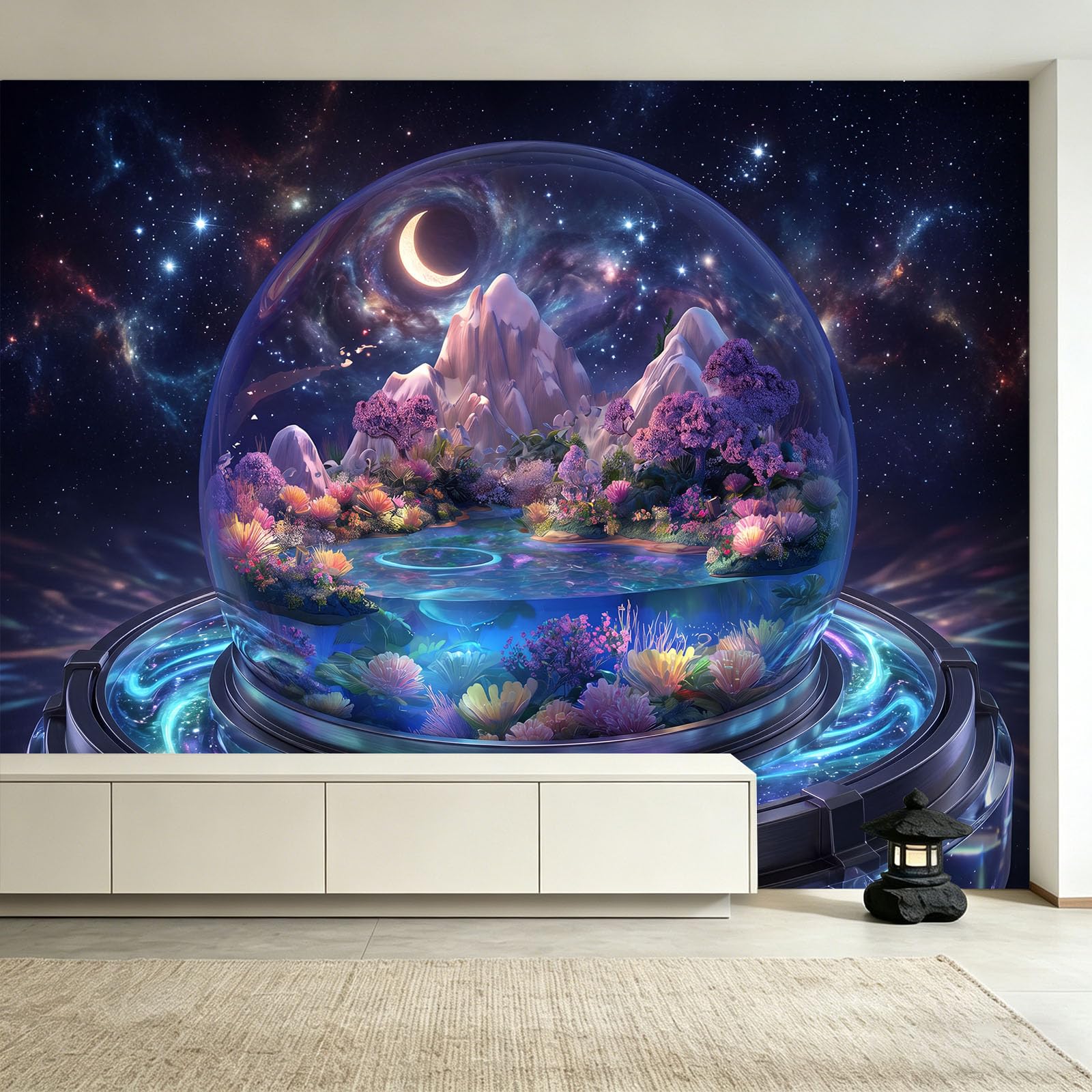 Générique Tapeta gwiaździste niebo szklana kula śnieżna góra 200 x 140 cm (szer. x wys.) plakat ścienny 3D, fantastyczna kojąca fototapeta, freskowa tapeta z włókniny do salonu, sypialni i kuchni