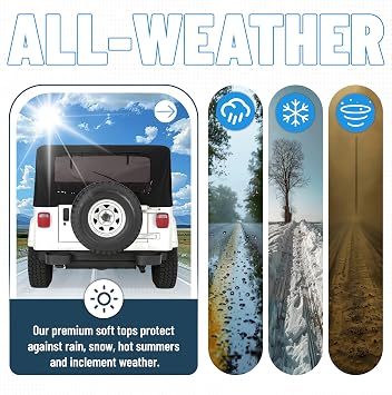 Convertible Soft Top Kit Compatible with 1987-1995 Jeep Wrangler YJ Black Soft Roof w/Upper Half Doors and Tinted Plastic Windows & Aluminum + Steel Mounting Frames Complete Replacement
