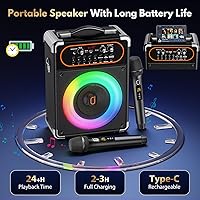 Vista 3 de Máquina de karaoke con 2 micrófonos, altavoz de karaoke portátil Bluetooth 5.3 para eventos al aire libre, reuniones y fiestas, sistema PA