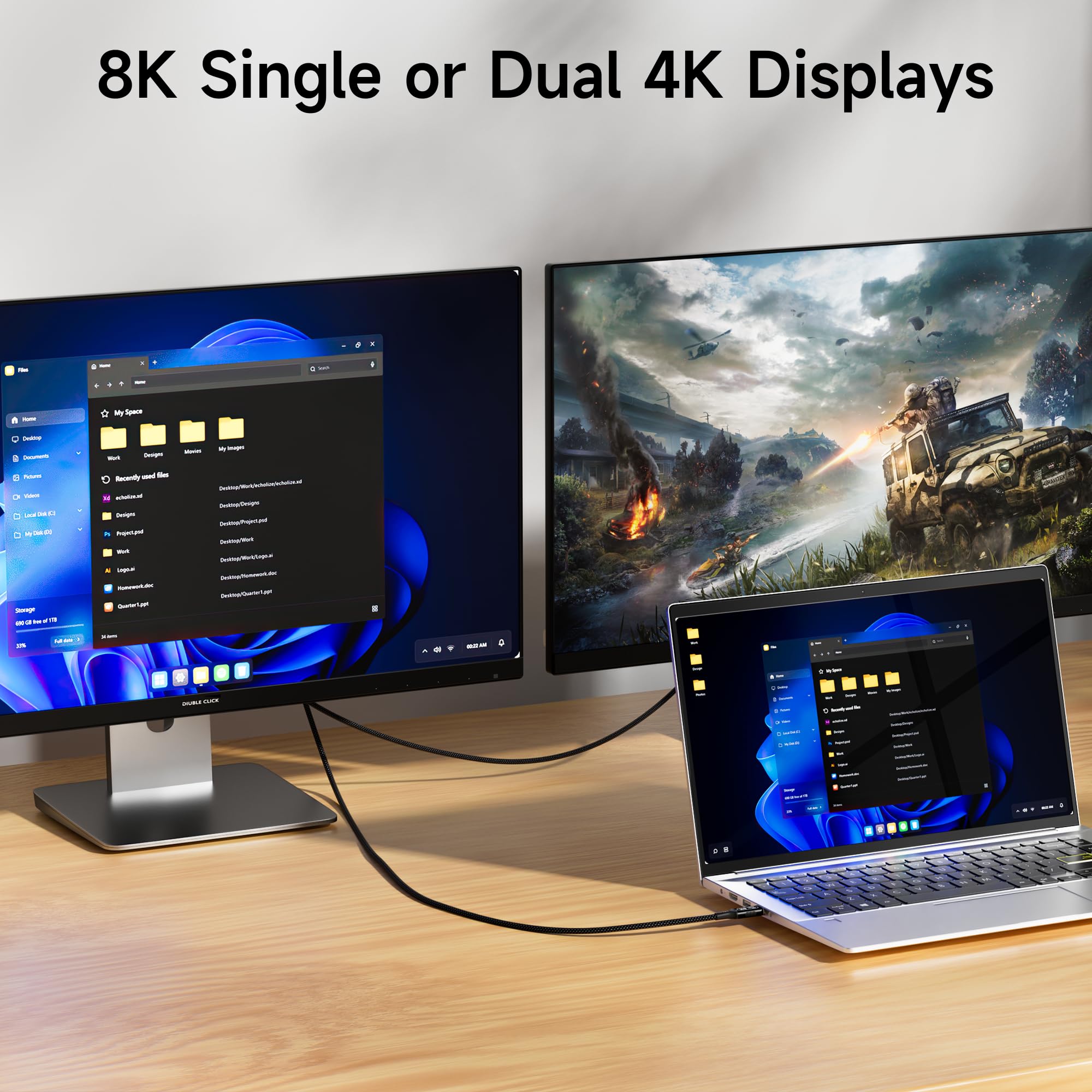 Kabel USB C 2m Kompatybilny z Thunderbolt 4, USB 4 Męski do Męskiego 40 Gb/s, PD3.1 240W, 8K HD