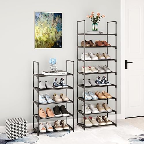 Miniatura 4 de Zapatero pequeño apilable, soporte estrecho para zapatos para niños, estante de almacenamiento de zapatos de metal para 6-8 pares de zapatos,
