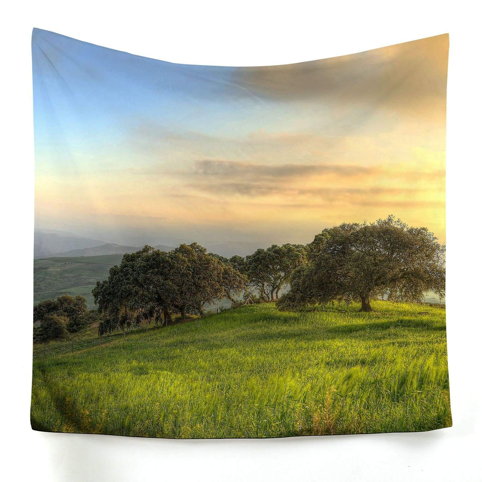 Tenture murale verte pour agrandir une petite pièce sombre avec un paysage
