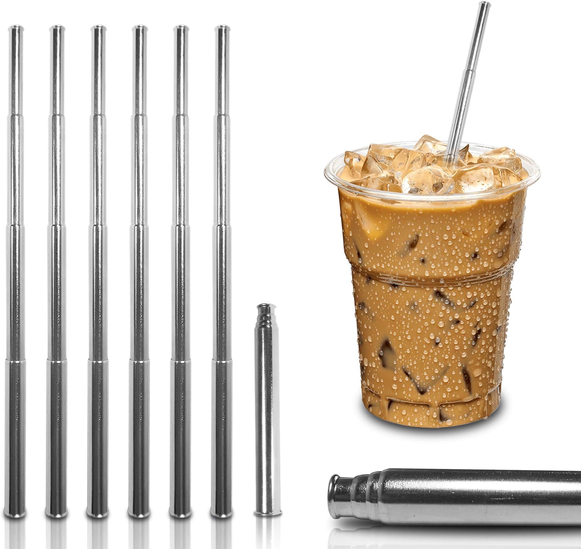 EcoCiti Reusable Telescopic Drinking Straw, Reusable Stainless Steel Collapsible Portable Foldable Medical-Grade Food-Grade Drinking Straw