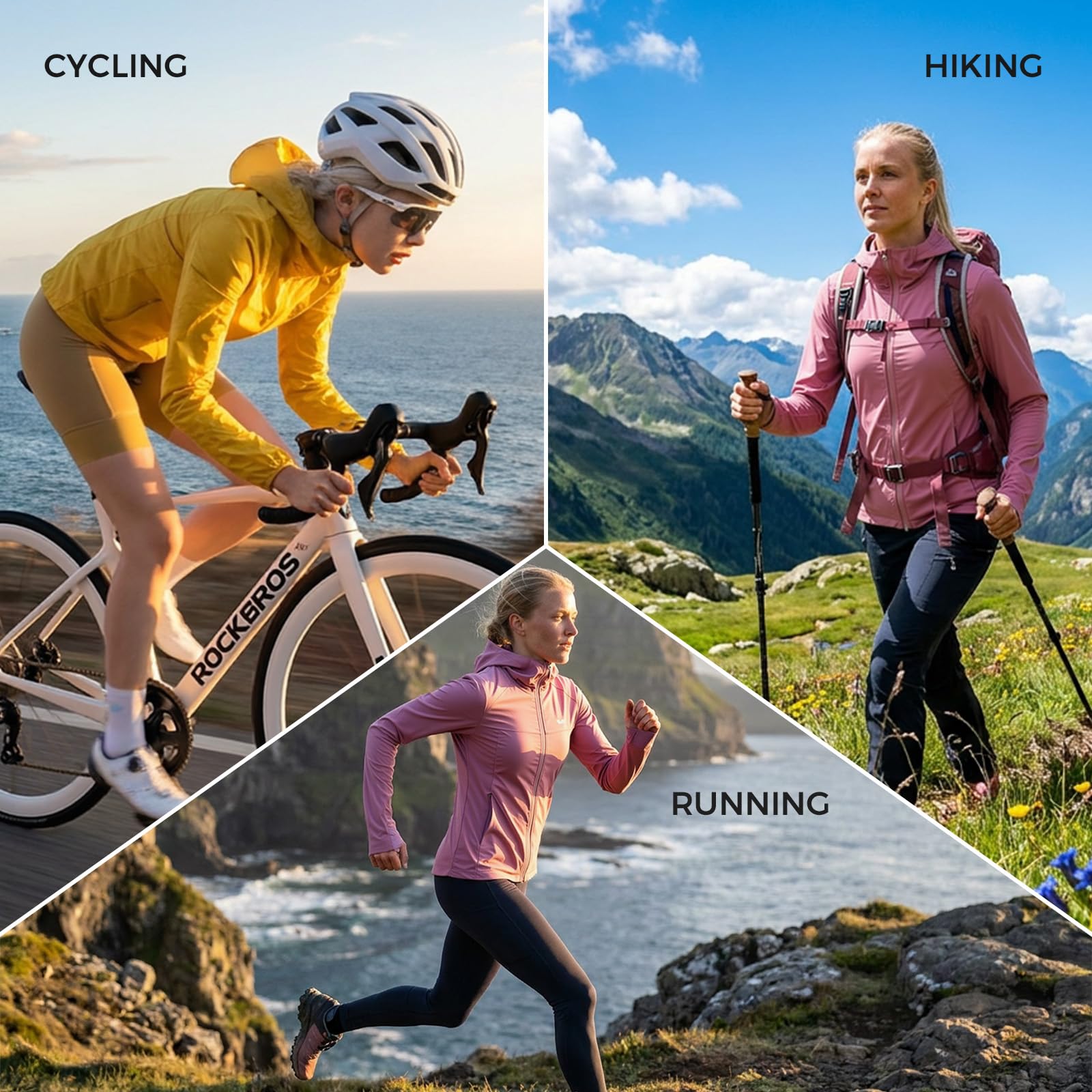 ROCKBROS Chaqueta de Ciclismo para Mujer Transpirable Protección UV, Chaqueta Cortavientos y de Secado Rápido para Senderismo Running y Actividades al Aire Libre