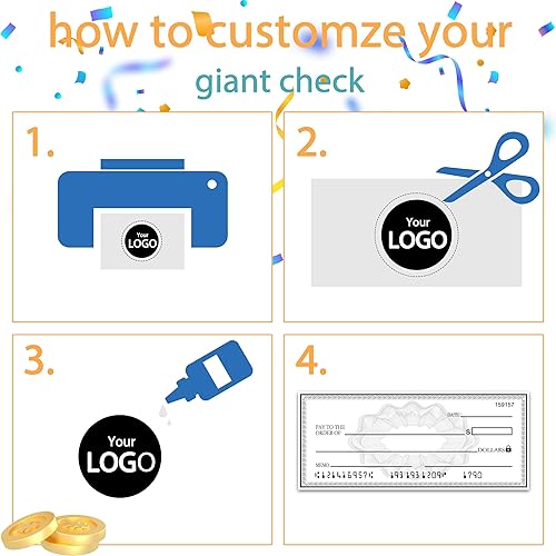 Miniatura 6 de SAYANG Cheque gigante reutilizable  30 x 16 pulgadas cheque falso gigante para donaciones de dotación, gran tamaño en blanco de cartón a cuadros