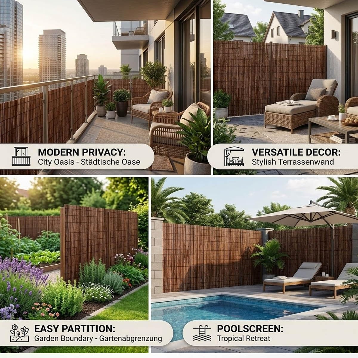Générique Canisse en Roseau Naturel, Rouleau Canisse Bambou Roseau Naturel Brise Vue Jardin pour Grillage, Pare Vue Extérieur Découpable et Respirant, Clôture Occultante Décorative Facile à Installer