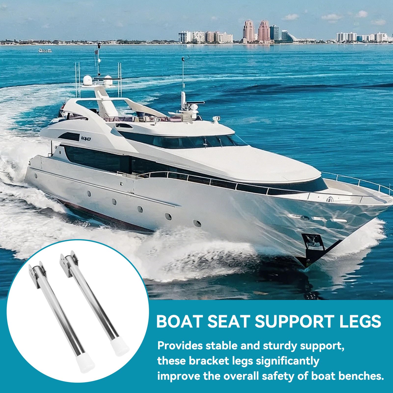 Pied de Support de siège de Banc de Bateau 2 pièces, Pied de Support de siège Pliable pour Bateau, Support de stabilité amélioré en Acier Inoxydable pour Pliage de voilier