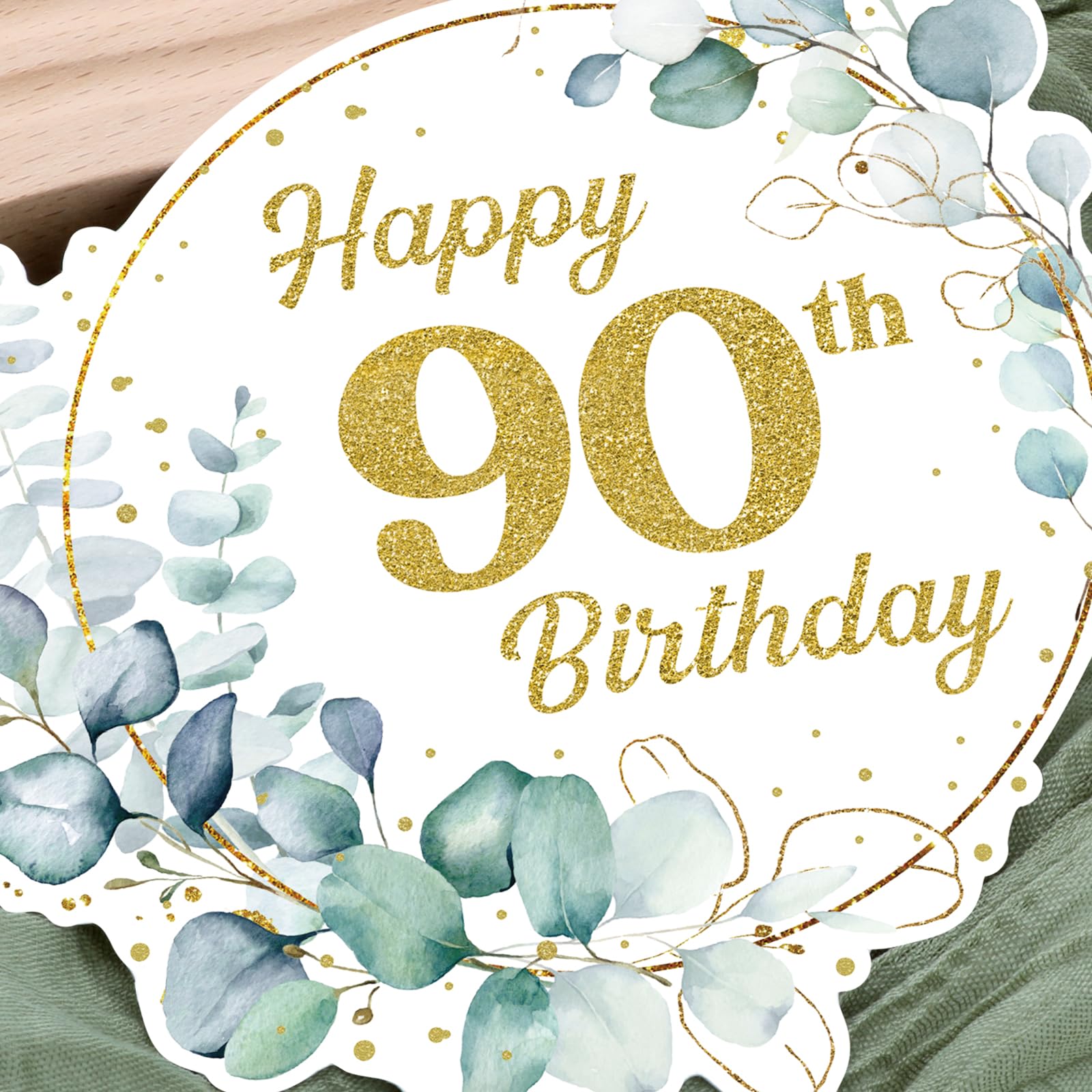 LissieLou Tortenaufsatz 90. Geburtstag – Glitzer-Karte, Gold, Made In UK