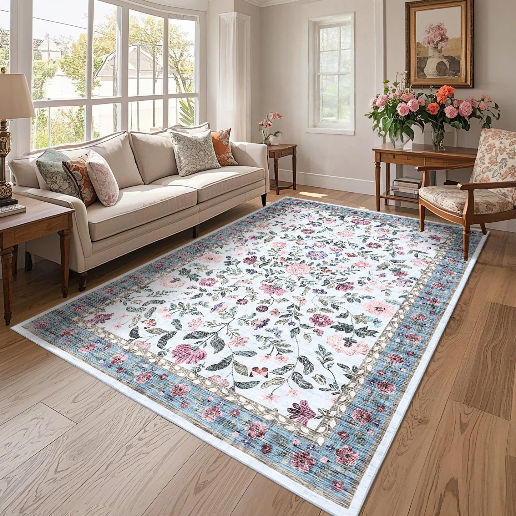CAROMIO Blumenteppich für Wohnzimmer Schlafzimmer Kinderzimmer