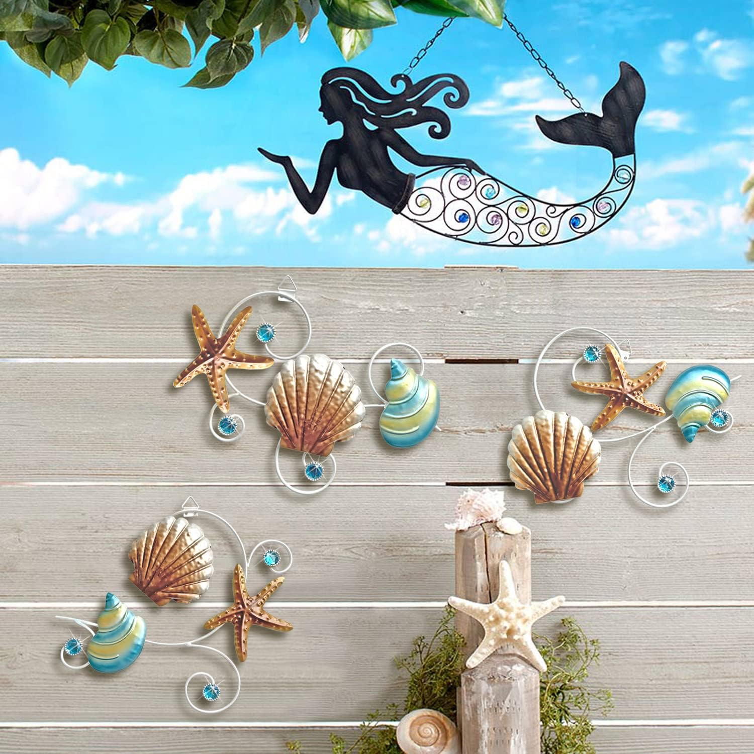 VividLadybug Beach Wall Decor Seashell starfish metal wall decor ocean theme Marine Coast decor suitable for home bathroom coast wall decor Set of 3 - Image 3