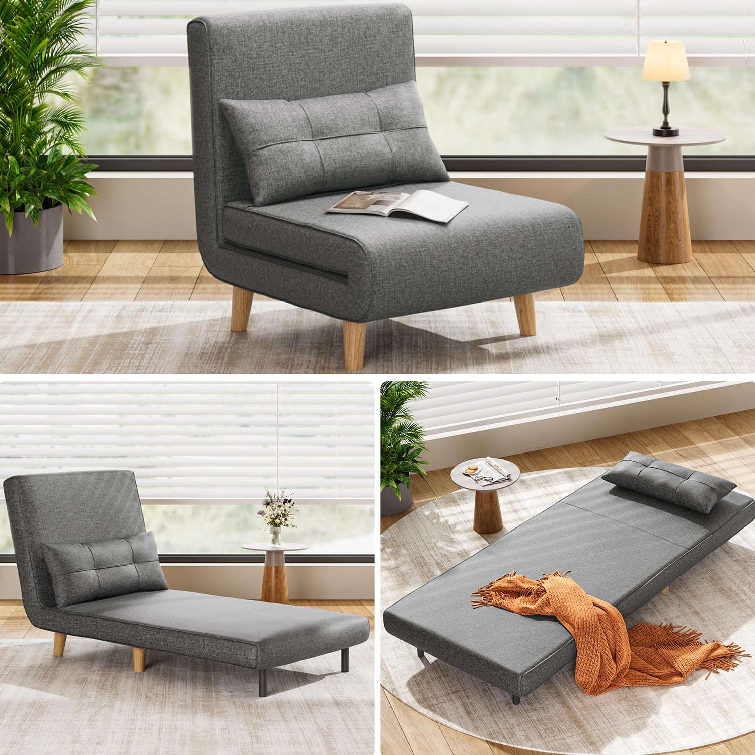 Aiho Sofa Chair, Convertible Sofa Bed Chair Bed, Futon Chair Sleeper Sofa Chair with Soft Pillow, Modern Linen Fabric Soli... - Review, Price and Buying Guide