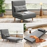 Aiho 3 in 1 Sleeper Chair Bed, Convertible Chair Bed Futon Sofa with Adjustable Backrest, Accent Chair for Apartment/Bedroom/Office, Dark Grey