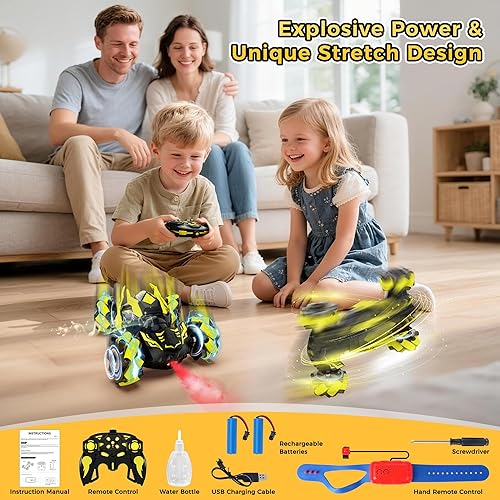Miniatura 8 de Auto de acrobacias RC con detección de gestos, juguetes para niños de 6 a 12 años, auto controlado a mano a control remoto de 2.4 GHz y 4 WD,