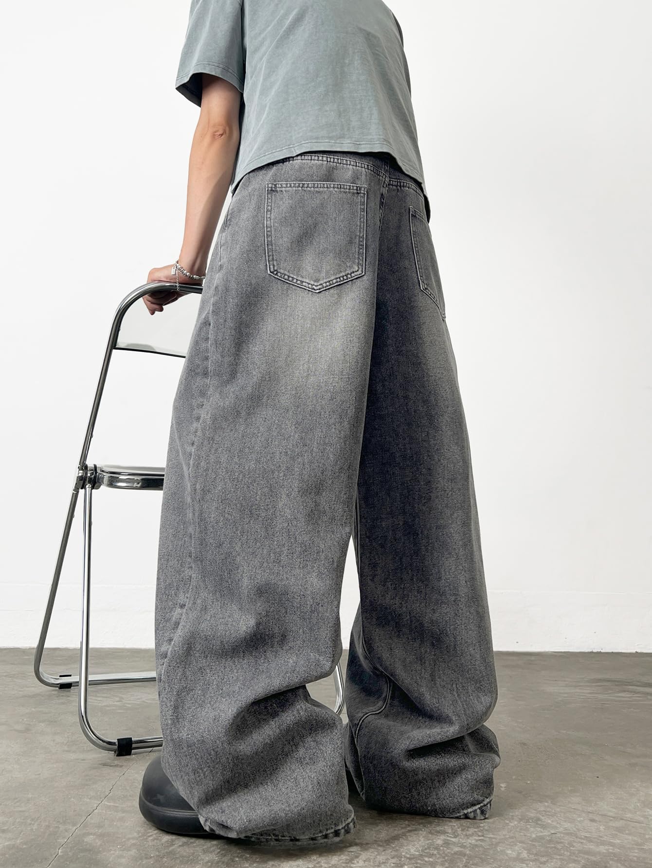 Jeans Baggy Hip hop pour Hommes,Streetwear Jeans Skater à Jambe Large,Pantalons en Denim à Coupe Loose