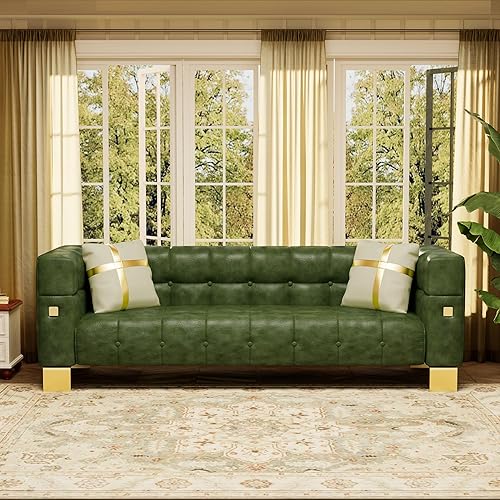 Sofá de cuero sintético de 89 pulgadas, sofá de 3 plazas, cómodo sofá de sala de estar, muebles modernos (verde-PU)