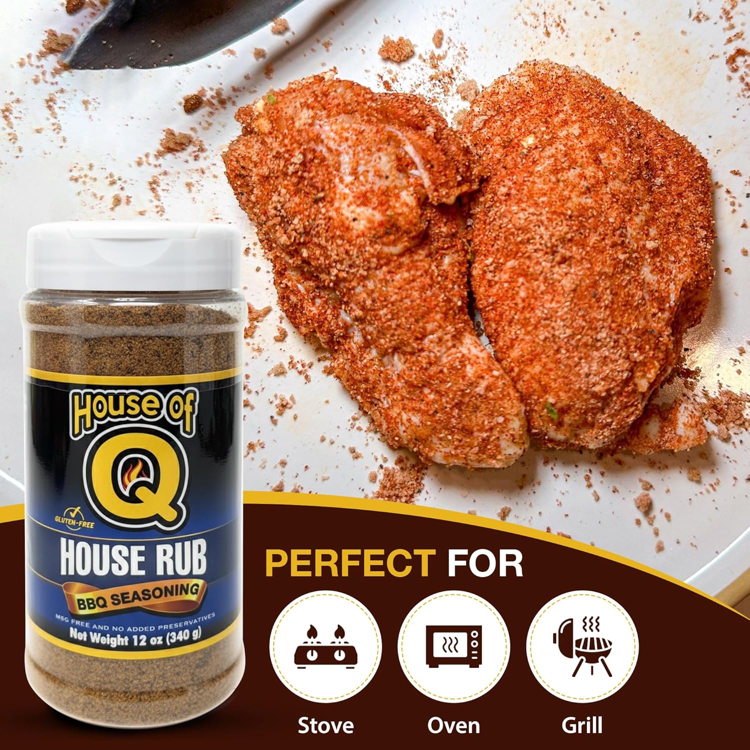 House of Q House Rub BBQ Seasoning – Award-Winning Barbecue Dry Rub for Chicken, Pork & Ribs – Versatile All-Purpose Spice Blend – Gluten Free, MSG Free, Preservative Free – 12 oz Jar - Image 3