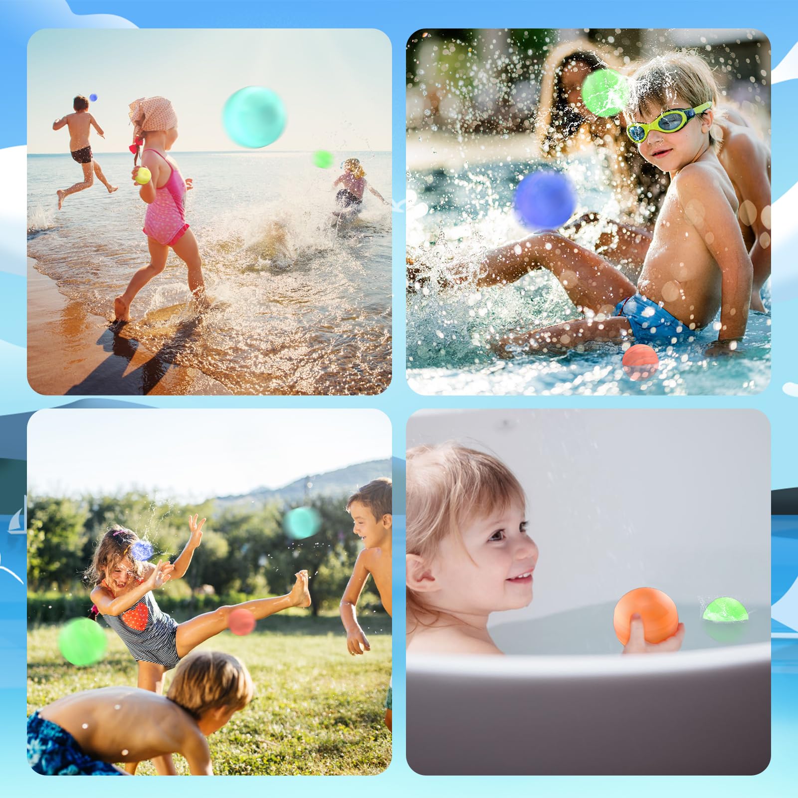 CloudValley Ballons a eau Réutilisable en Silicone, Ballons d'eau Remplissage Rapide 12 Pcs et 1 Sac en Filet, Enfants Adultes pour les Fêtes de Piscine, Plage Jouets d'extérieur