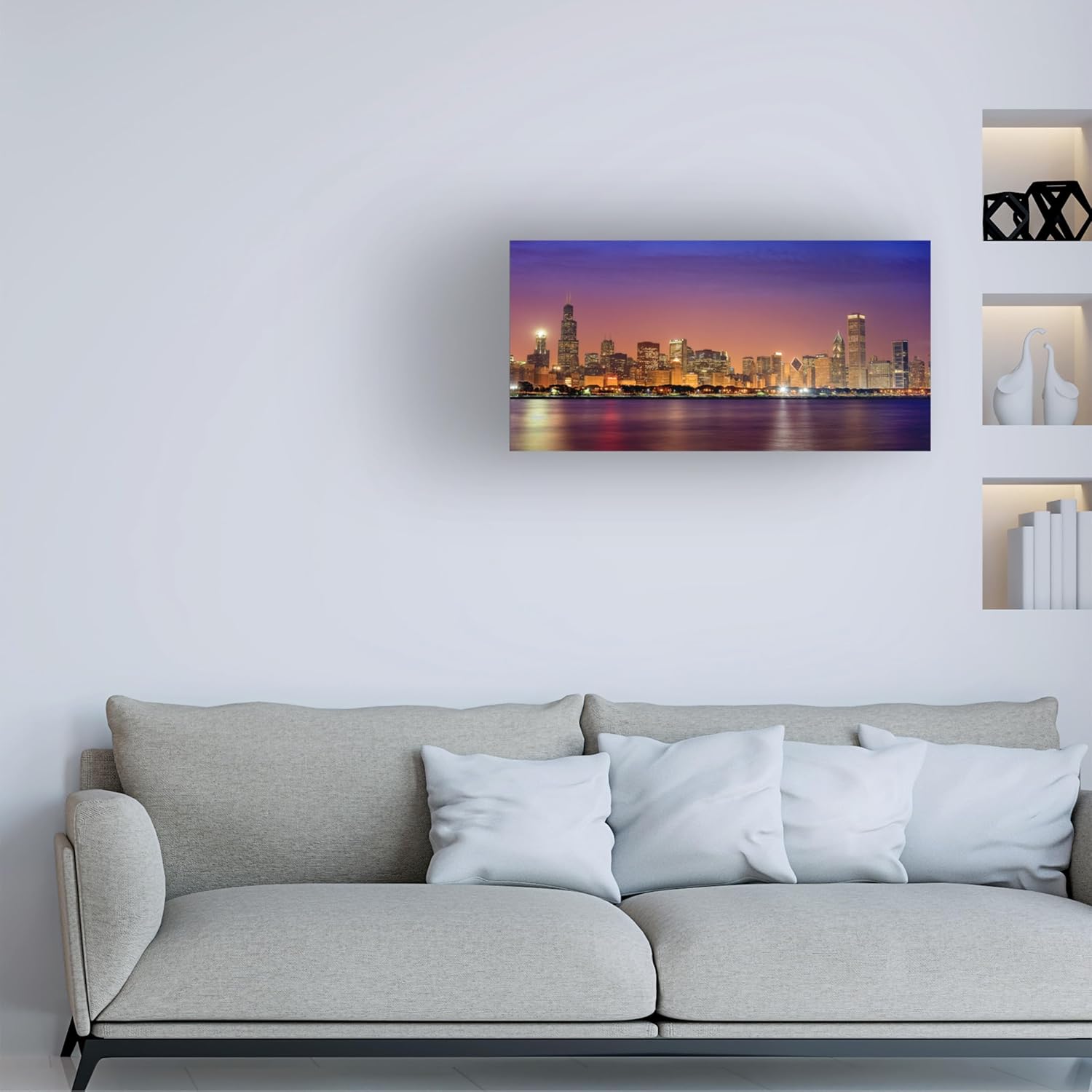 Wrapped Canvas Wall Art - Mike Jones Photo 'Chicago Dusk full skyline' Wall Art for Living Room, Bedroom, or Office Décor - 16x32