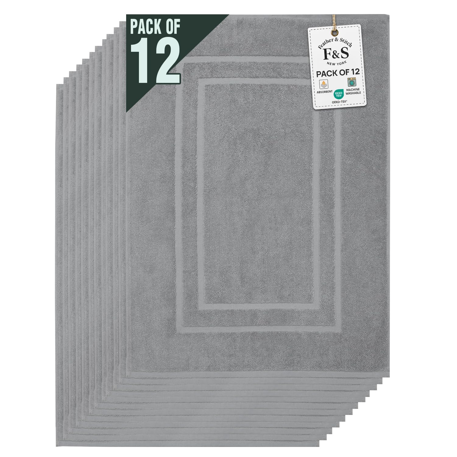 Feather Stitch 12 Piece Towel Like Bath Mats 30x21 Inch 100 Cotton Terry Bath Mats Bathroom Shower Floor