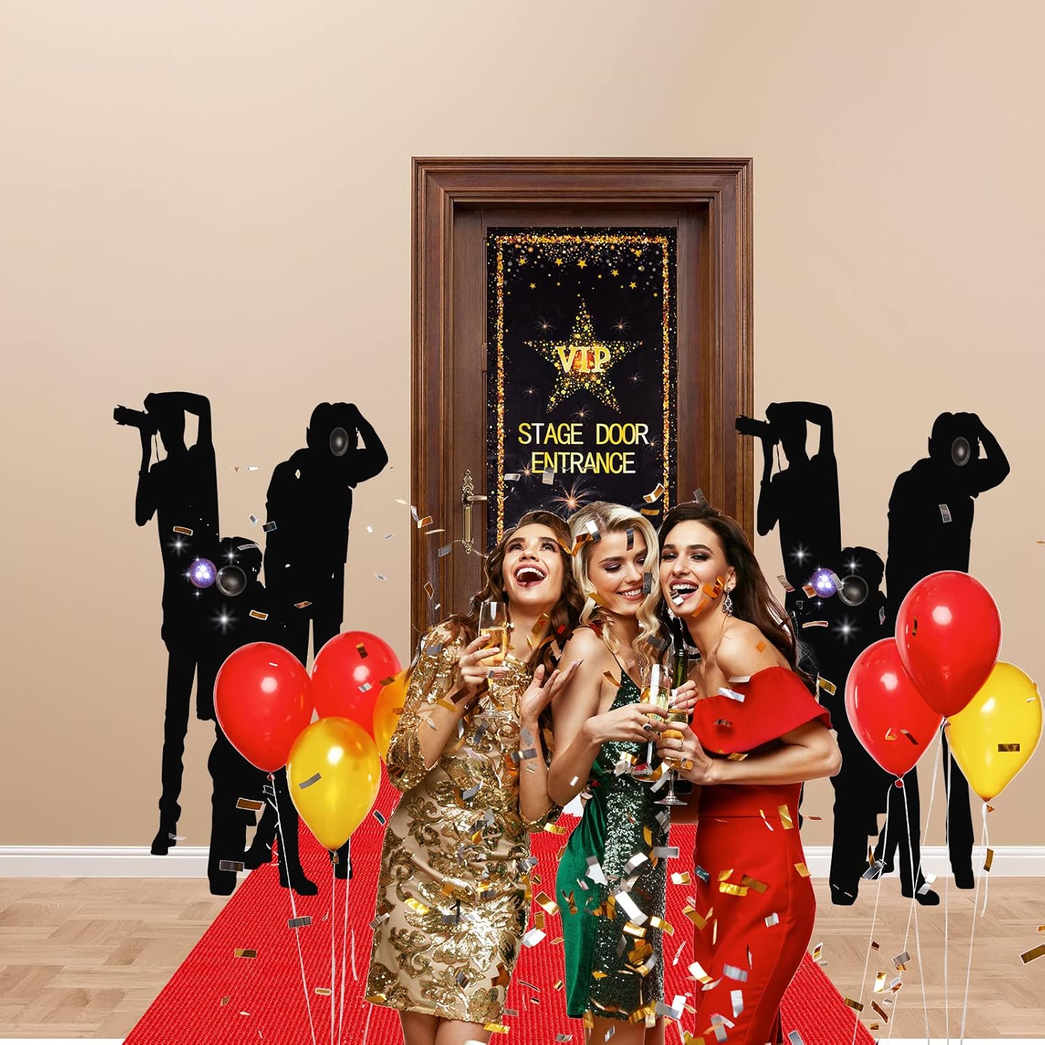 Timtin VIP Entrance Banner Photography Backdrop with Red Carpet Runner, Paparazzi Props, 2.6 x 15 ft Rug, Double-Sided Tape for Party Decorations and Movie Theme Events