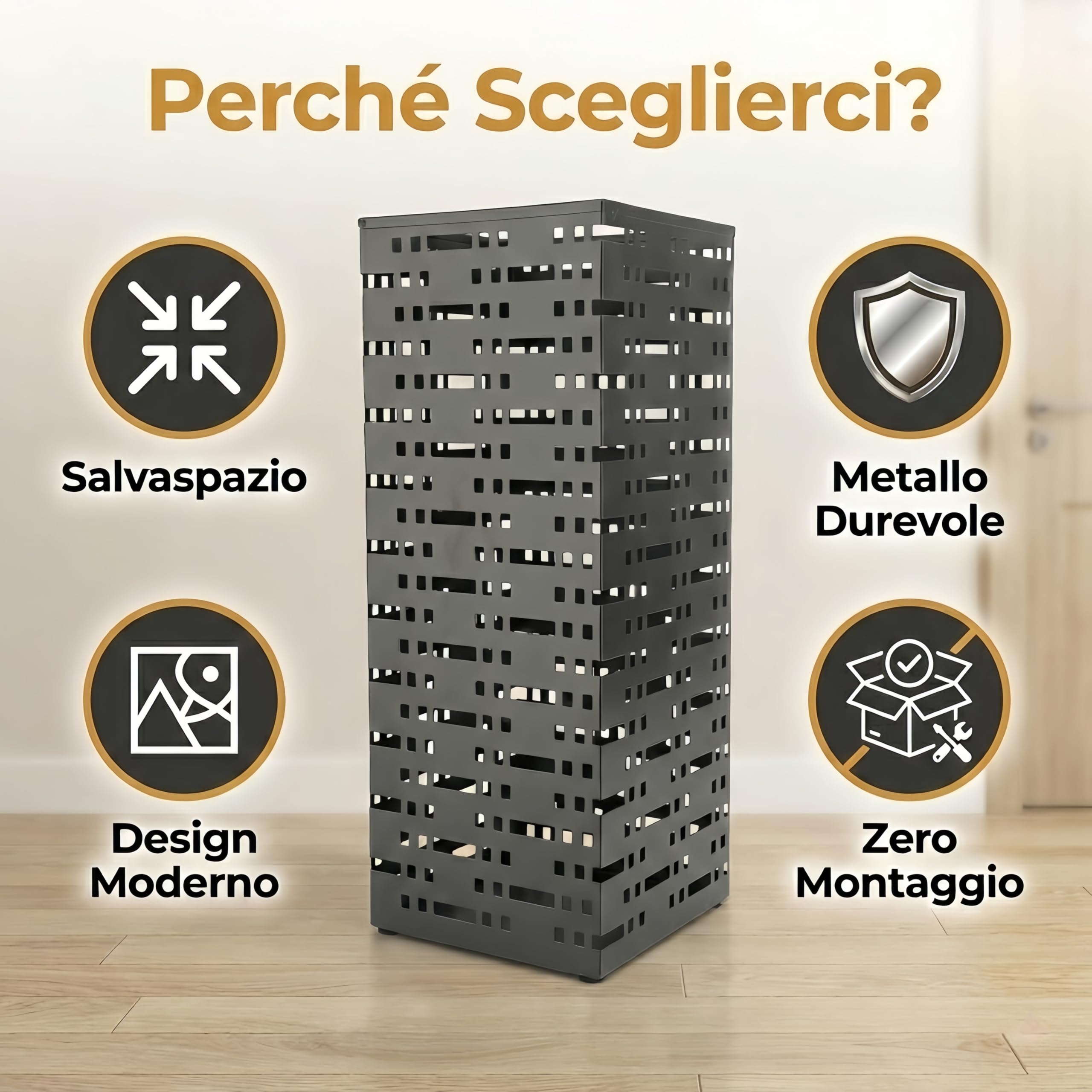 Portaombrelli da ingresso, portaombrelli dal design scavato, compatto e ben ventilato, portaombrelli da terra per case, hotel, uffici o altri luoghi pubblici(42 x 16.5 x 16.5cm)