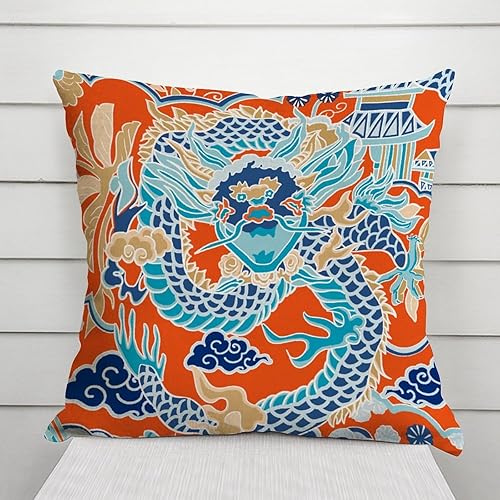 Vista 605 de ArogGeld Chinoiserie - Fundas de almohada escénicas asiáticas, estilo asiático, funda de almohada azul y verde Kelly, funda de cojín para decoración
